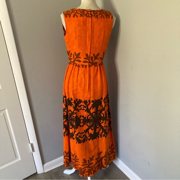 Vintage 70s Hawaiian dress BG’s fashions maxi bold orange floral print Small - Picture 3 of 16